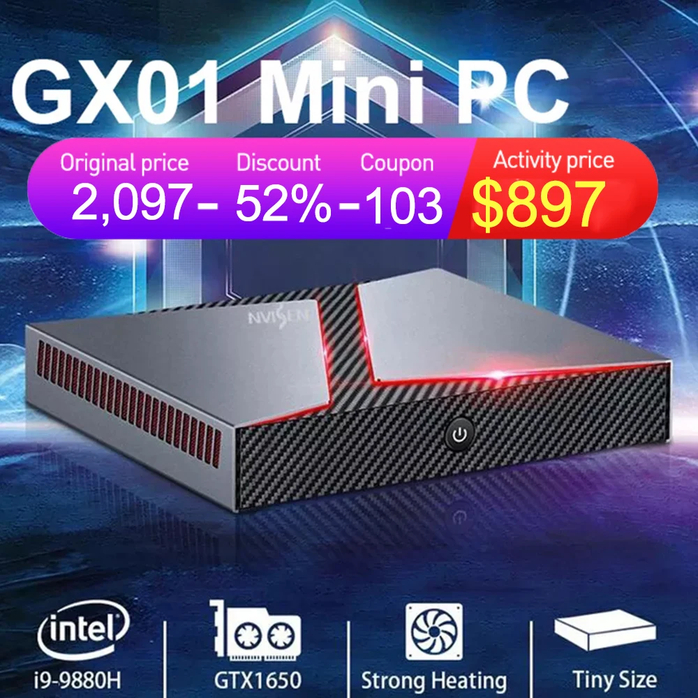 

Мини-ПК NVISEN GX01, Intel Core i9-9880H GTX 1650, поддержка 32 Гб ТБ, игровой офисный мини-ПК DP UHD, 4K, DDR4, настольный мини-компьютер