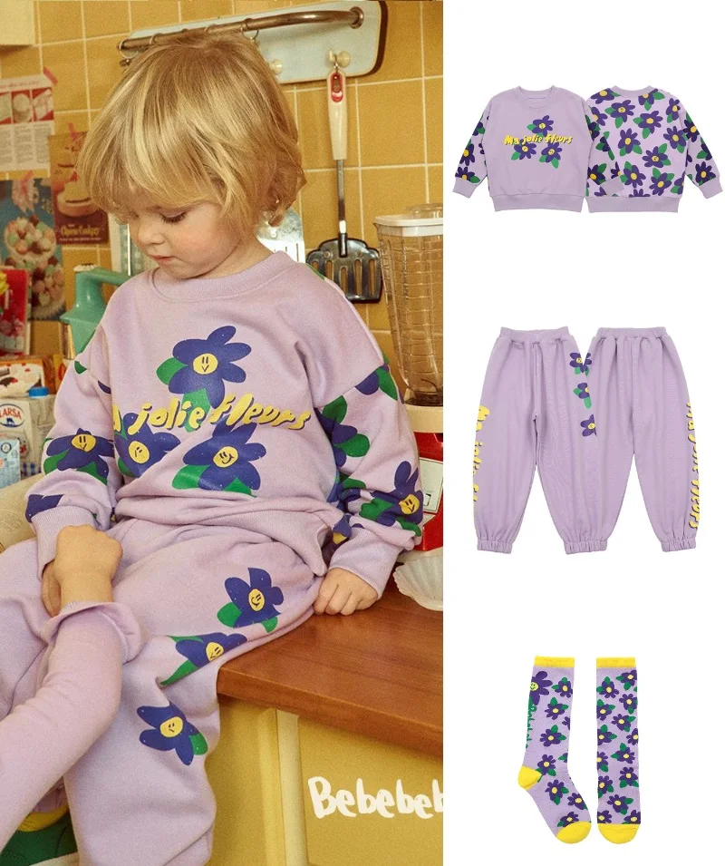 

Children's Clothing 2022 Spring New Children's Sweatshirts Cotton Baby Clothing Sets Flower Alphabet Pullovers Boys Sweatshirts