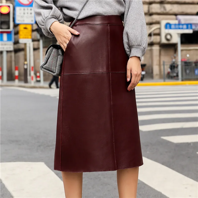 Женская юбка из овчины Элегантная черная трапециевидная Юбка-миди 100%