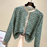 shirt foreign style high end chic small shirt long sleeve womens 2021 autumn new stand collar versatile loose thin printed