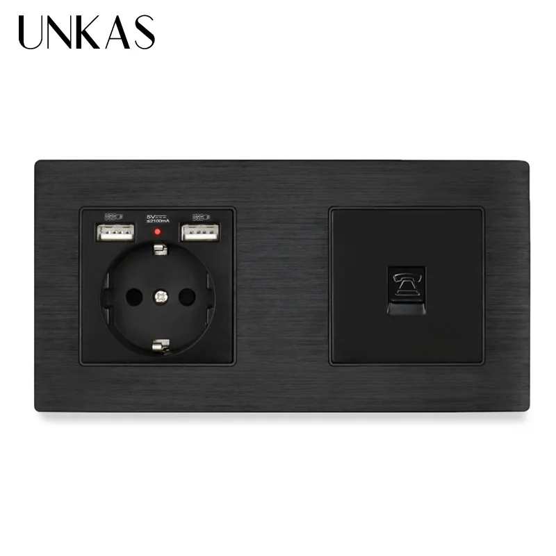 UNKAS ЕС Стандартный розетка с двойной USB выход + 1 Gang RJ11 Тел Гнездо соединителя