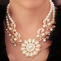 hot sales new arrival womens bohemian artificial pearl flower pendant necklace choker jewelry gift wholesale dropshipping