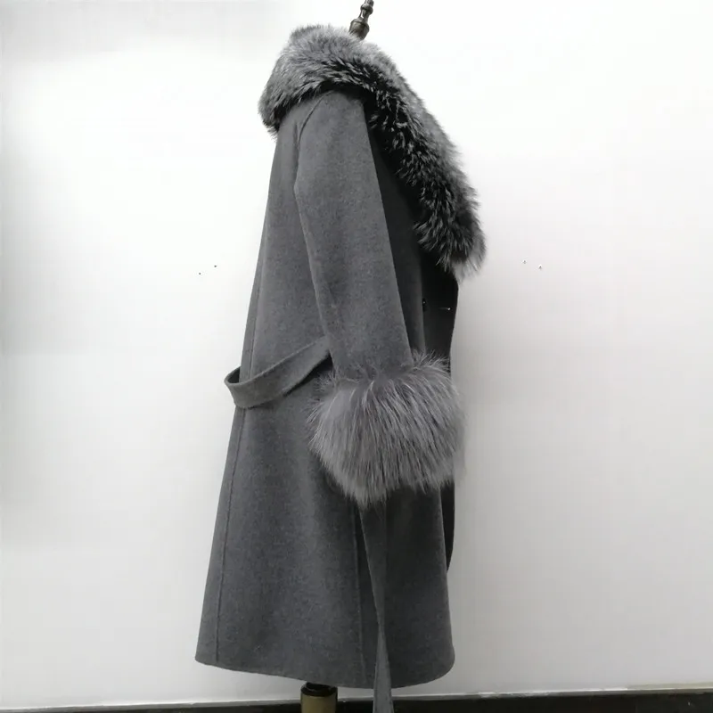 Женское шерстяное пальто с поясом теплое из 100% натуральной шерсти воротником