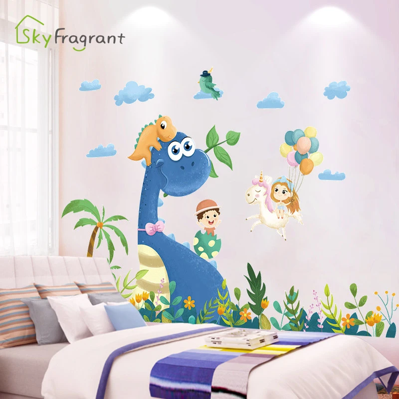 Creative Cartoon Dinosaur Wall Stickers Boys Room Decoration Self-adhesive Bedroom Decor Home For Kids Rooms | Дом и сад