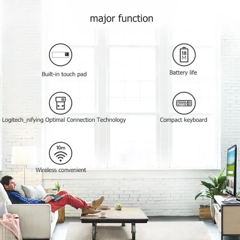 Клавиатура Logitech K400 Plus беспроводная сенсорная с тачпадом для ПК ноутбука Android Smart TV