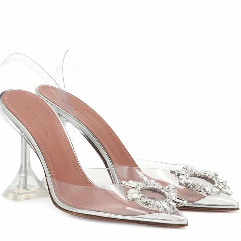 

2020 summer new style with transparent sunflower diamond buckle sandals online celebrity crystal and pointed high heels women