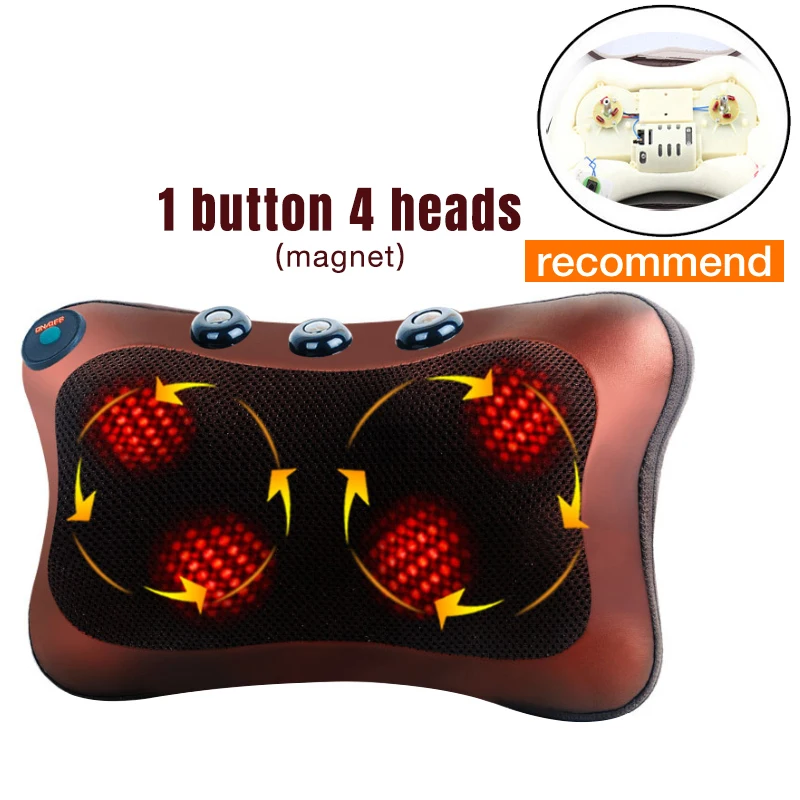 red 4 head magnet Массажер для шеи, автомобильный домашний шейный шиацу, массажер для шеи, спины, талии, тела, электрическая многофункциональная Массажная подушка - Цвет: red 4 head magnet