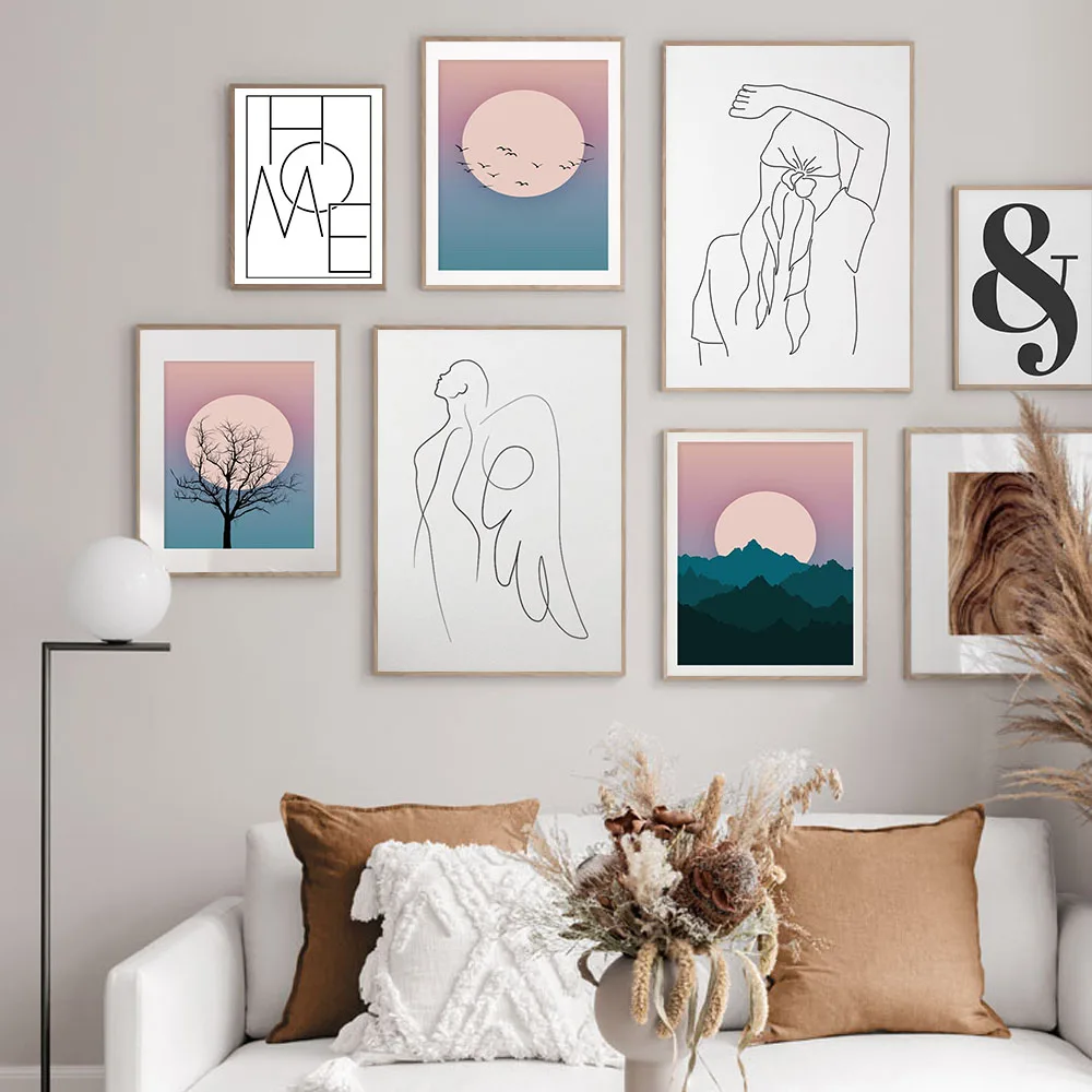 

Abstract Sun Face Woman Angel Canvas Painting Art Nordic Posters and Prints Wall Pictures for Living Room Decoration Frameless