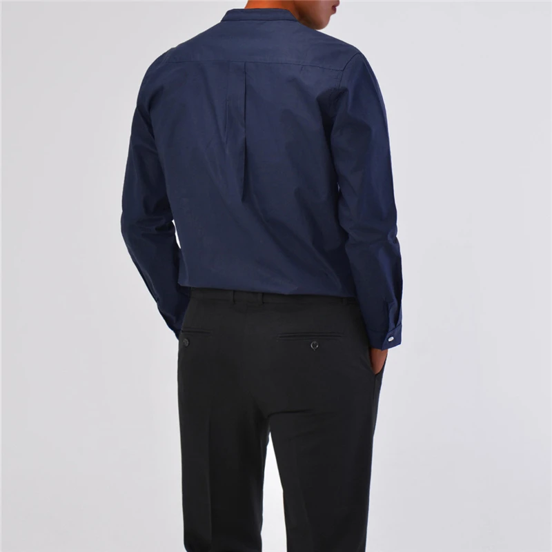 Рубашка мужская с воротником стойкой повседневная приталенная блузка на