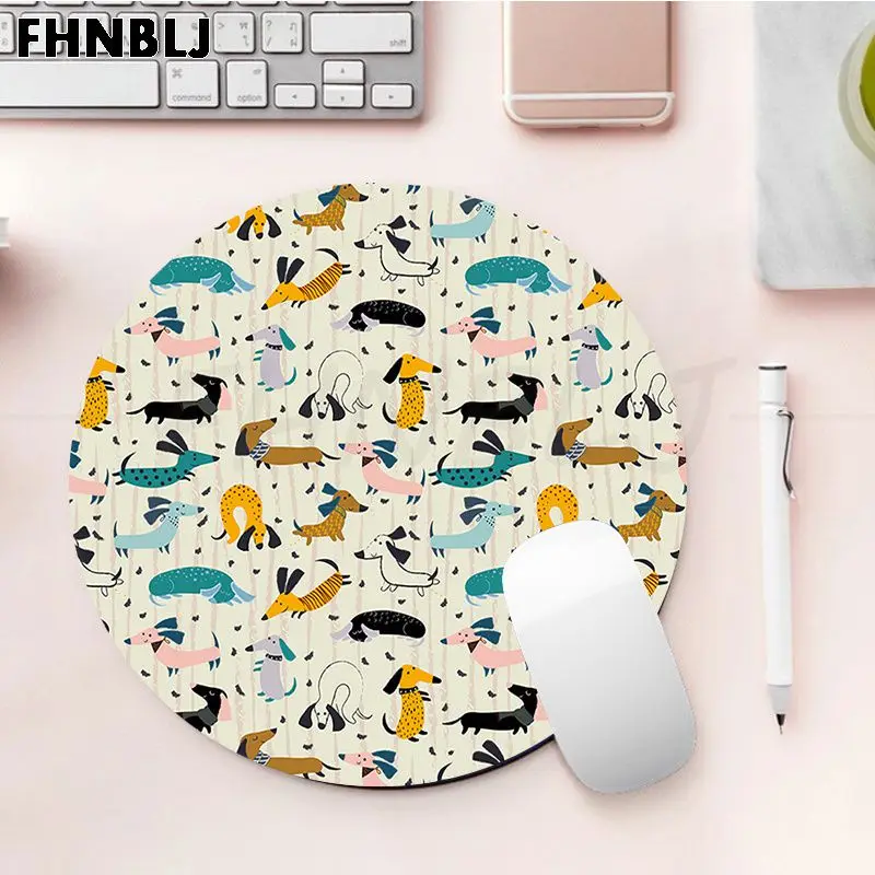 FHNBLJ New Design Animals Dogs Dachshund Beautiful Anime round Mouse Mat gaming Mousepad Rug For PC Laptop Notebook | Компьютеры и