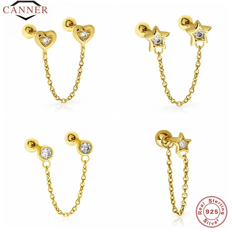 

CANNER 1 Piece 925 Sterling Silver Chain Star CZ Zircon Piercing Stud Earrings For Women Earring Earings Jewelry Gift Pendientes