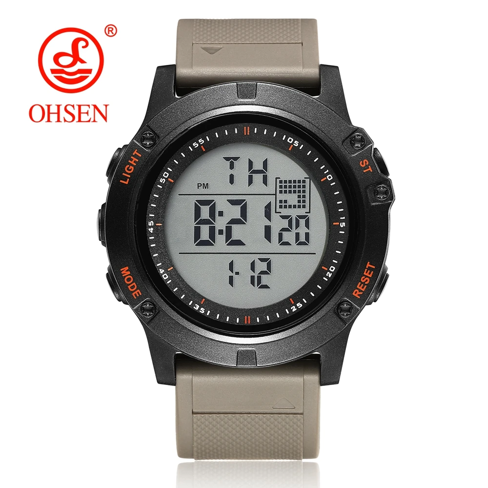 2019 Ohsen цифровой бренд lcd красные мужские часы для мальчиков reloj hombre 50M Dive хаки