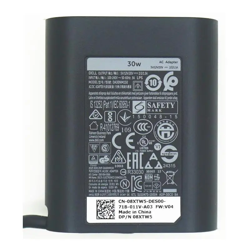 Оригинальное зарядное устройство для ноутбука 30 Вт адаптер переменного тока DELL 20
