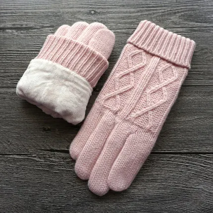 light pink A53 Высококачественные осенние зимние женские вязаные перчатки, перчатки с сенсорным экраном, бархатные толстые теплые шерстяные кашемировые однотонные перчатки, Женские варежки - Цвет: light pink A53
