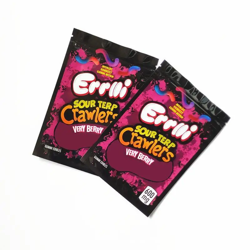 

2021s Errlli Sour terp Crawlers Bags 600mg Gummy Edibles packaging mylar bag 500mg hashtag honey Smell proof Cookies california
