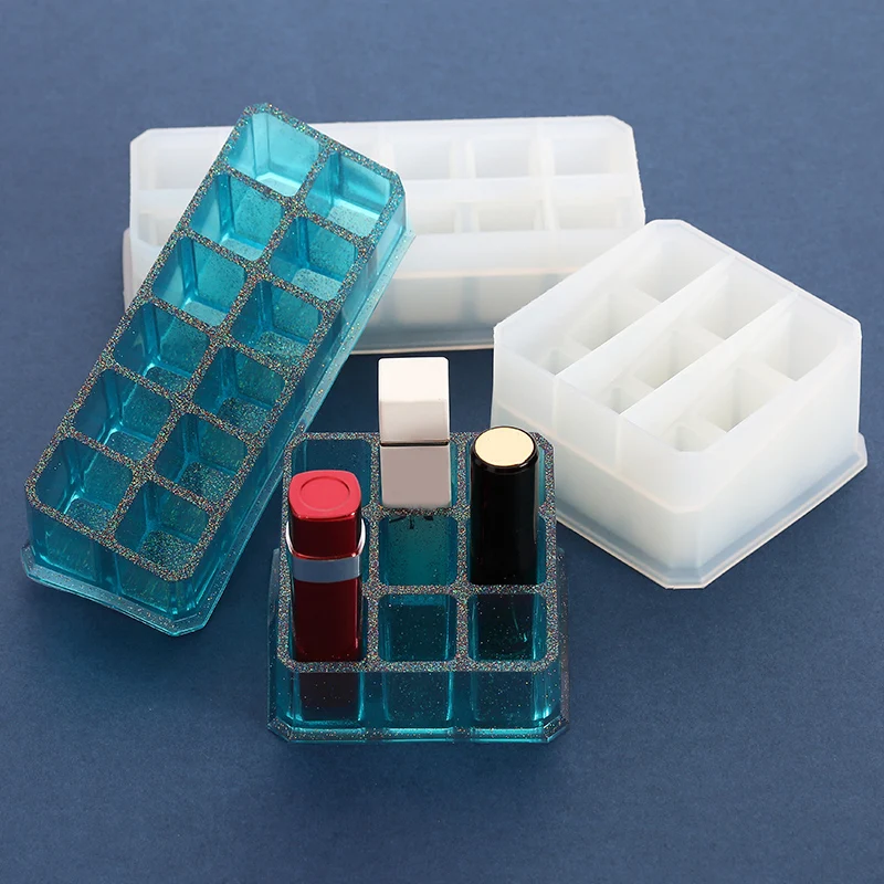 

Portable 9/12 Grids Lipstick Storage Box Pen Tools Storage Rack Epoxy Mould Multi-functional DIY Food Grade Silicone Mold