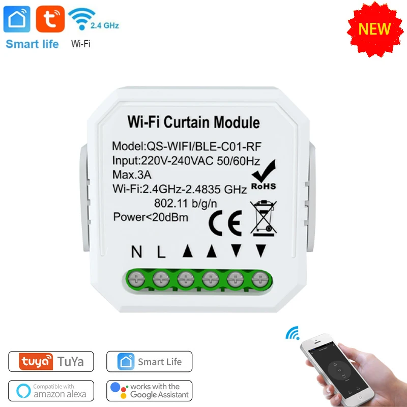 

Модуль переключения штор Tuya Smart Life, дистанционное управление, Wi-Fi, RF, таймер, управление через приложение Google Home, Aelxa, для умного дома