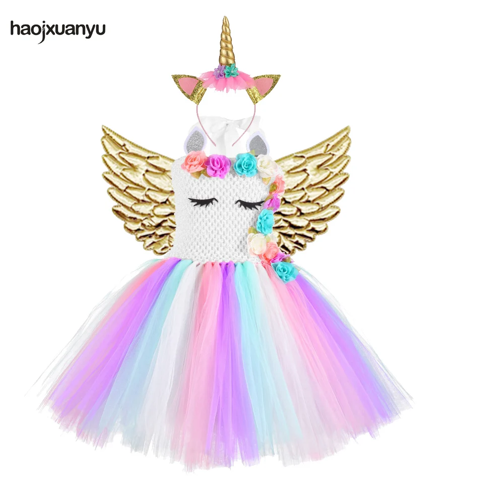 С цветочным рисунком из сетчатой ткани Косплей Единорог платья с юбкой-пачкой