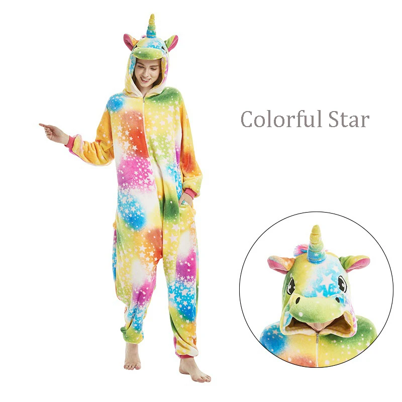 colorful star Кигуруми панда Oneise для взрослых Единорог ночнушка животных пижамы для женщин и мужчин единорог пижамы Ститч единорог пижамы комбинезоны - Цвет: colorful star