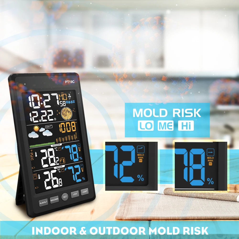 Метеостанция Protmex Беспроводная цветная PT19C с будильником датчиком температуры