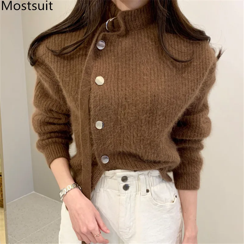 Женский свитер с воротником хомутом Повседневный Кардиган из искусственной