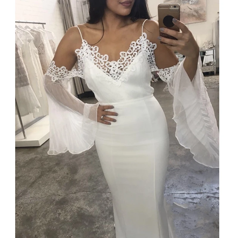 2019 Новое поступление белое длинное сексуальное Бандажное платье с открытыми