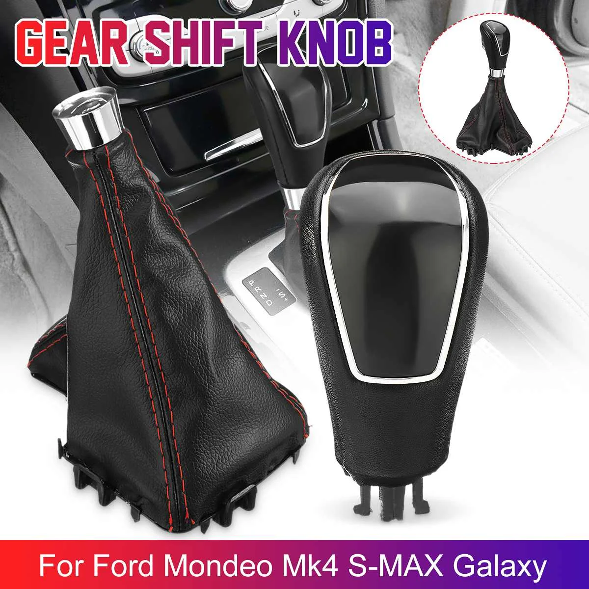 Leather Car Automatic Transmission Gear Shift Knob Shifter Stick Lever Gear Gaiter Boot Cover For Ford/Mondeo Mk4 S-MAX/Galaxy