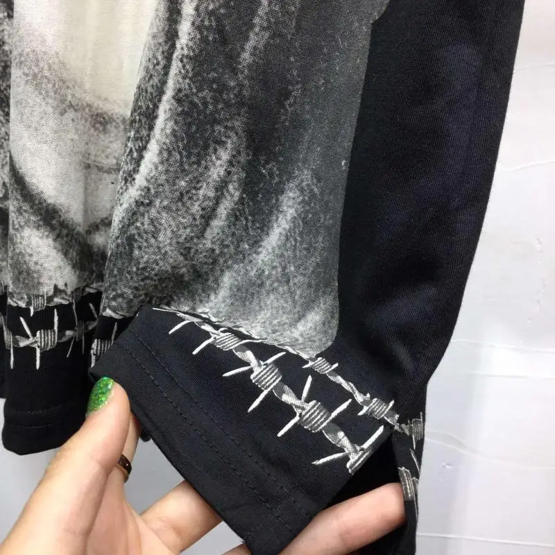 

Summer Gothic Vintage Printed Slim Fit Turn-Down Collar Pullover T-Shirt Men Short Sleeve Casual Tees Tops Black Cotton T-Shirts
