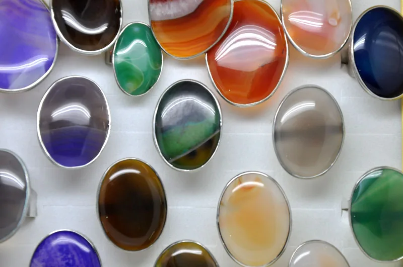 

20pcs Mix Lots Goldstone Blue Sand Aventurine Goldstone Shell Carnelian Crystal Irregular Shape Rings Gifts Wholesale Jewelry