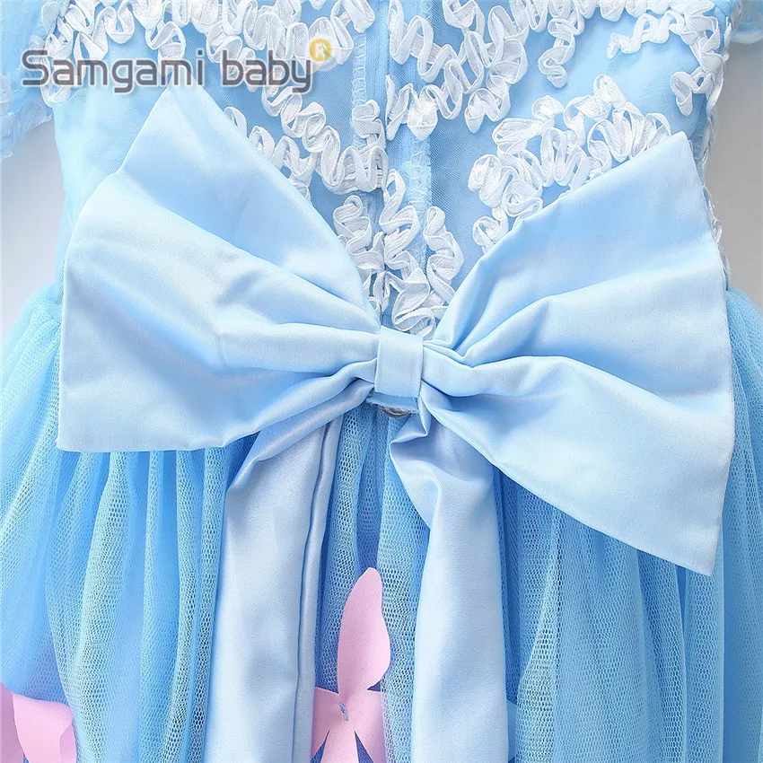 

2020 children's clothing autumn new dress girls long sleeve blue mesh princess