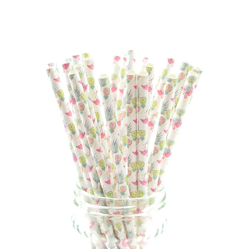 Бумажные трубочки для питья с изображением фламинго 25 шт./лот одноразовая посуда