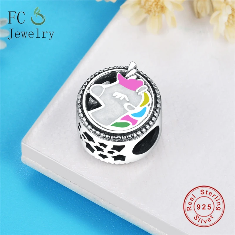 Подлинная 925 пробы серебряная эмаль амулет в виде единорога подходит для