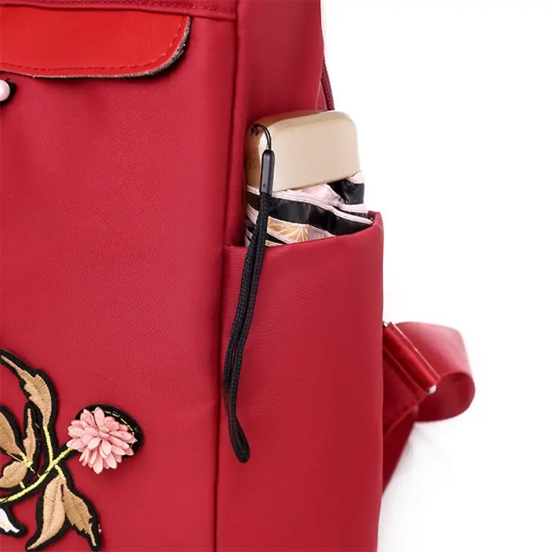 

3D Dragonfly Embroidered Anti-Theft Ladies Backpack Nylon Student Backpack Casual Outdoor Travel Bag