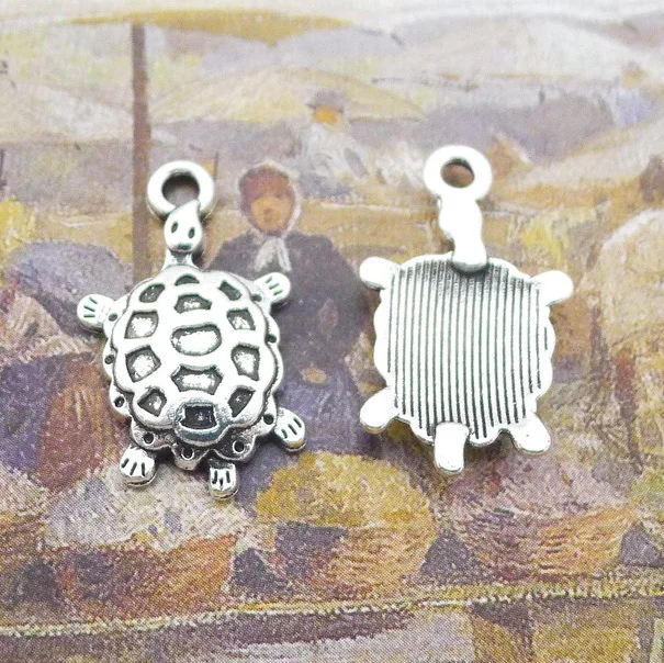 

50pcs Wholesale Animal Sea Turtle Charm Antique Silver Tone 26*16mm