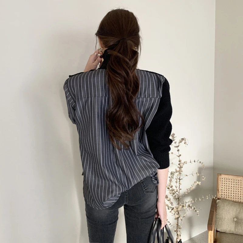 TWOTWINSTYLE корейский стиль Лоскутные Свитера в полоску с принтом для женщин