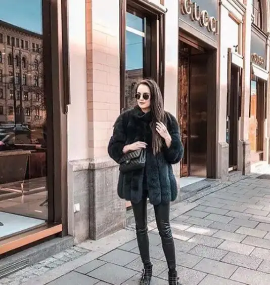 green Элегантные женские трендовые высококачественные пальто с натуральным мехом уличная зимняя теплая плюшевая Шуба с длинным рукавом Женские вечерние пальто - Цвет: green