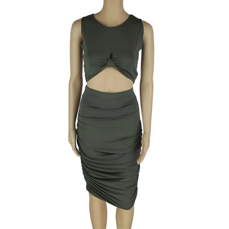 

Summer Women Two Piece Outfits Bodycon Dresses 2 Piece Sets Cotton Sleeveless Sexy Two Piece Bandage Beach casual Dress