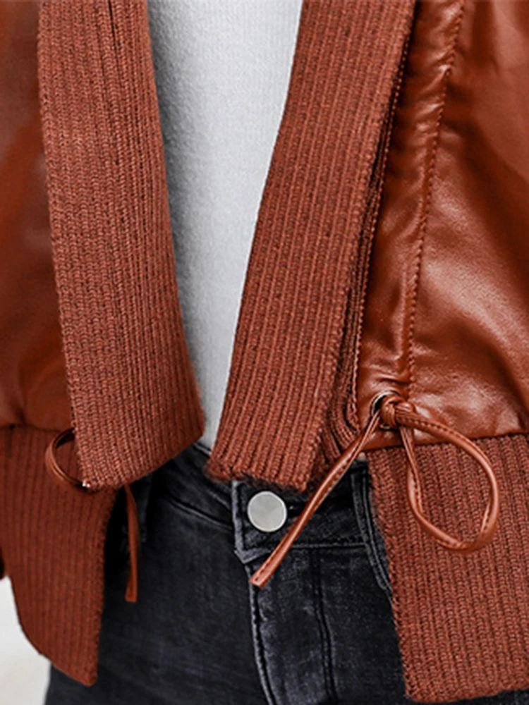 

Lautaro Spring short brown light leather jacket women Fall black soft faux leather clothes for women Ladies korean fashion 2021