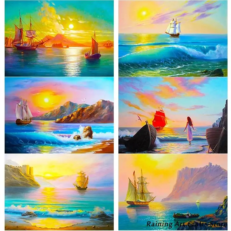

Full Square Round Drill 5D Diy Diamond Painting Sunset Embroidery Cross Stitch Kits Rhinestone Sailboat Mosaic Pictures Decor