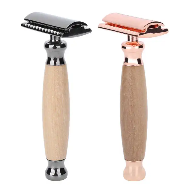 

Men Shaving Razor with Wood Handle Portable Double Edge Razor Beard Body Hair Trimmer Male Safety Razor Shaver