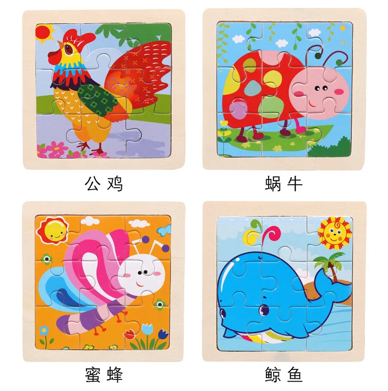 

9pcs Mini Size Kids Toys Wooden 3D Jigsaw Puzzle for Children Baby Cartoon Animal Traffic Tangram Puzzles Educational