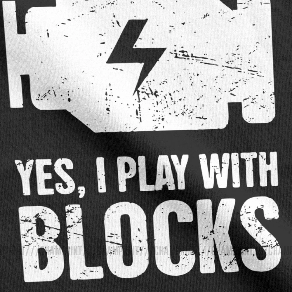 Футболка мужская из чистого хлопка тенниска с надписью Yes I Play With Blocks для механика