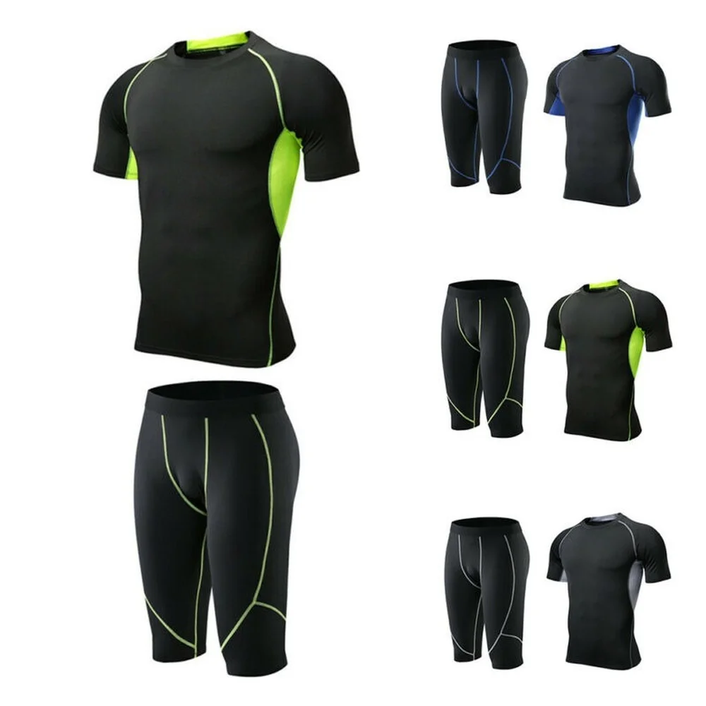 

Men Fitness Sport Tracksuit Short Sleeve Quick Dry Sportswear Gym T Shirt Shorts