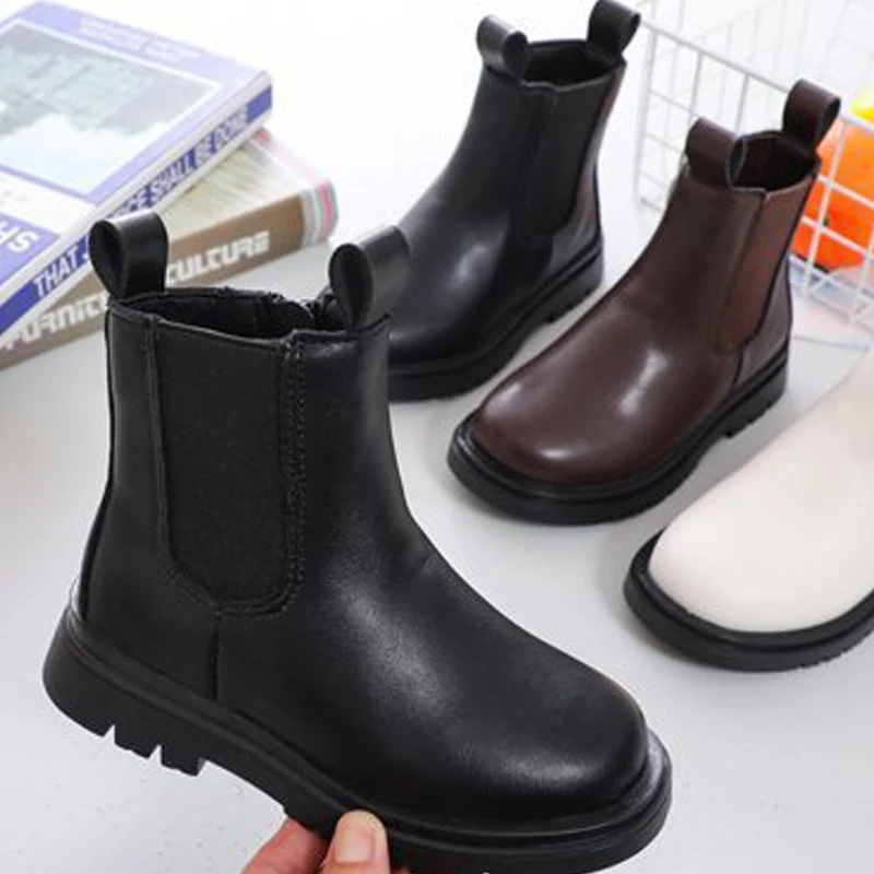 

Детские Ботинки Martin, Осень-зима, ботинки для мальчиков и девочек, теплые кожаные короткие ботинки для студентов, черные, белые, коричневые бо...