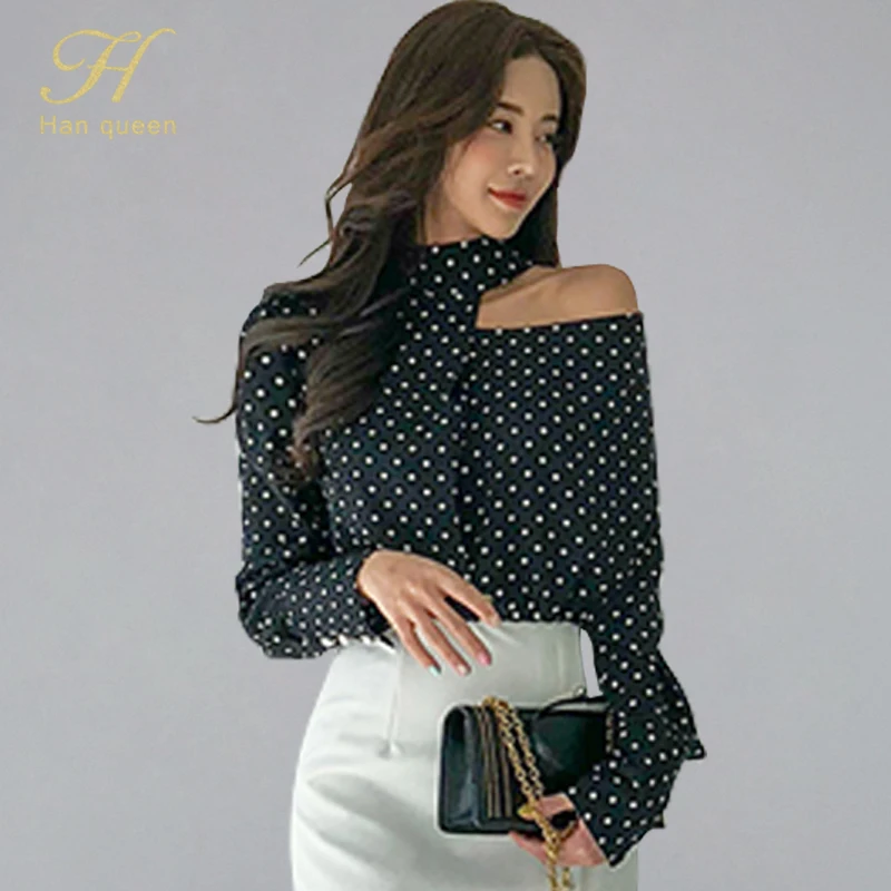 Женская офисная блузка H Han винтажные Топы в горошек Новая Элегантная Сексуальная