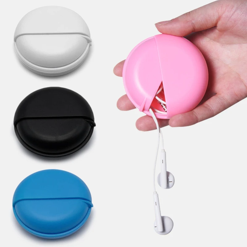 

Organizer Data Line Cables Storage Case Plastic Container Jewelry Headphone Protect with Rotating Cover Round Earphone Wire Box