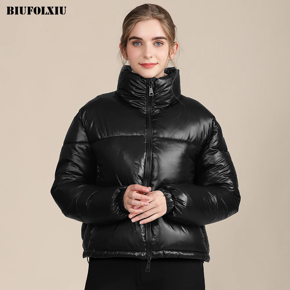 

BIUFOLXIU женские куртки короткие свободные зимние парки 2020 Новые пальто с воротником-стойкой свободные пальто с длинным рукавом женская верхн...