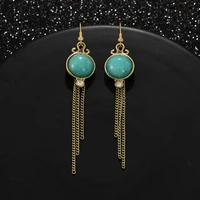 jaeeyin trendy long chain tassel natural stone bohemia ethnic pattern gold color jewelry rhinestone fashion earrings for women
