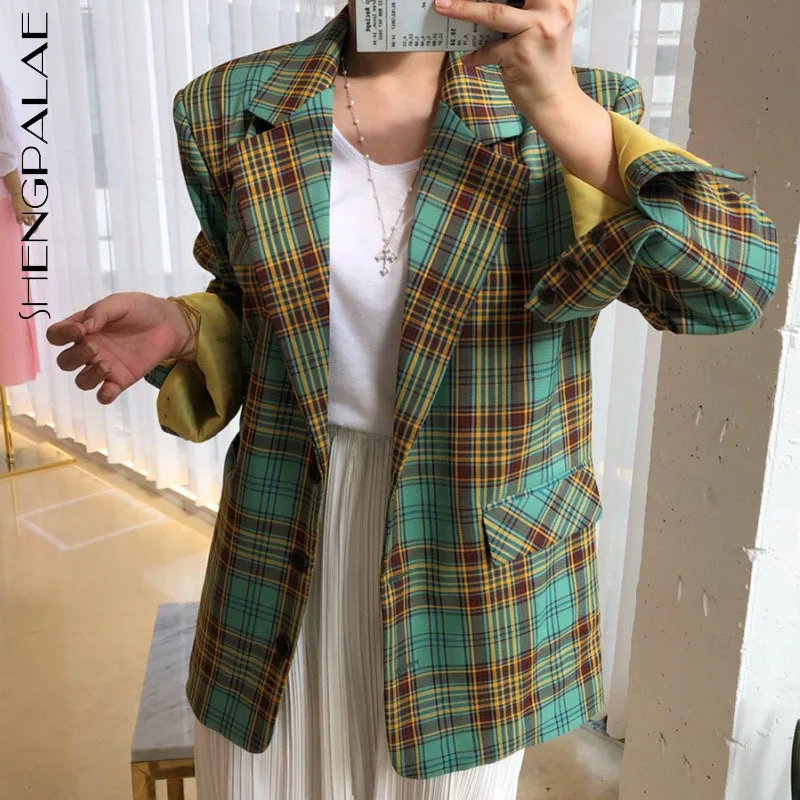 

SHENGPALAE Temperament Plaid Blazer Women's Autumn 2021 New Lapel Loose Single Breasted Long Sleeve Suit Jacket Female 5E3261