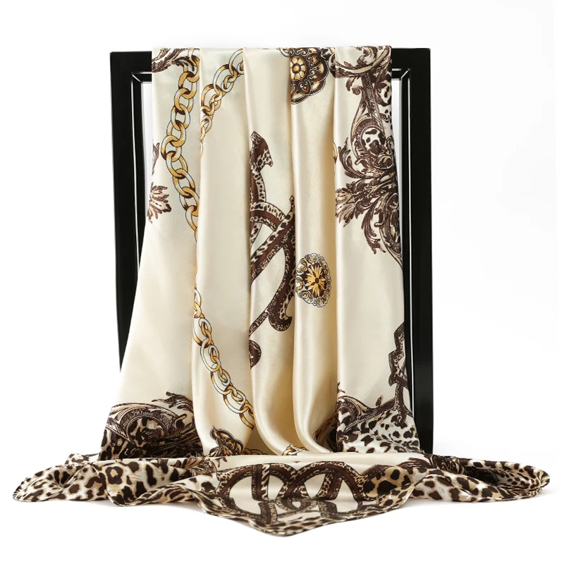 

Silk Women Leopard Print hair neck Square Scarves Ladies Shawl Bandanna 90*90cm Muslim Hijab Handkerchief muffler poncho foulard